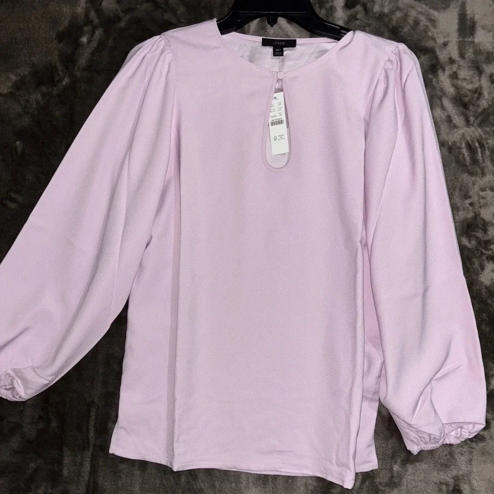 J. Crew Purple‎ Puff Sleeve Keyhole Blouse Top Extra Small TXS New With Tags